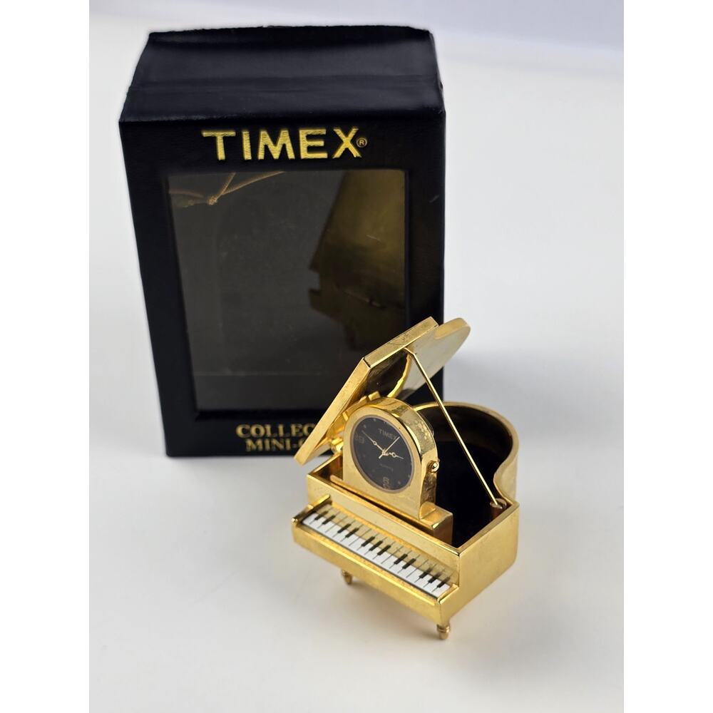 Timex quartz mini clock Desktop / Shelf grand Piano mint in box -needs battery